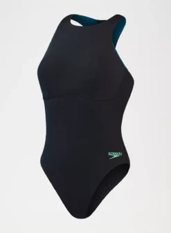 SPEEDO Womens Racer Zip Swimsuit With Integrated Swim Bra 12 -GlamMode Store tuc144263213 Black R Z001A 1