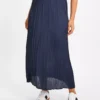 Navy Pleated Satin Midaxi Skirt 16 -GlamMode Store tuc144297392 Navy R Z001A