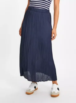 Navy Pleated Satin Midaxi Skirt 16