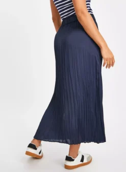 Navy Pleated Satin Midaxi Skirt 16 -GlamMode Store tuc144297392 Navy R Z004A