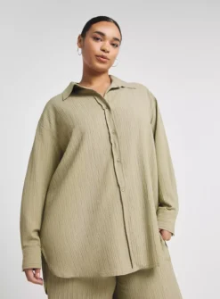 SIMPLY BE Sage Textured Relaxed Shirt 16 -GlamMode Store tuc144315554 Green R Z004A