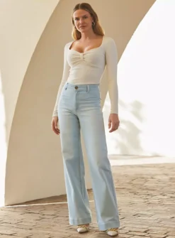SOSANDAR Stretch Wide Leg Jeans 18 -GlamMode Store tuc144372090 Blue R Z002A