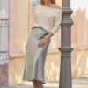 SOSANDAR Mint Green Satin Midi Skirt 16 -GlamMode Store tuc144373893 Green R Z001A 1