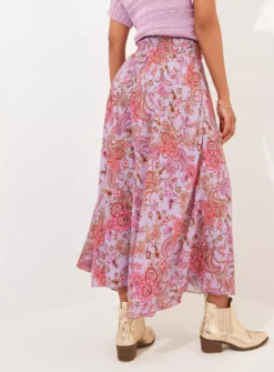 JOE BROWNS Paisley Print Shirred Maxi Skirt 12 -GlamMode Store tuc144404442 Purple R Z004A