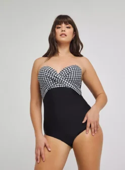 FIGLEAVES Tailor Twist Underwired Bandeau Tummy Control Swimsuit Longer Length 36E -GlamMode Store tuc144470239 Mono R Z003A