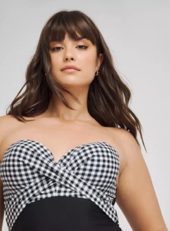 FIGLEAVES Tailor Twist Underwired Bandeau Tummy Control Swimsuit Longer Length 36E -GlamMode Store tuc144470239 Mono R Z004A