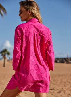 SOSANDAR Hot Pink Broderie Beach Shirt XS -GlamMode Store tuc144547902 Pink R Z003A 1
