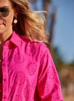 SOSANDAR Hot Pink Broderie Beach Shirt XS -GlamMode Store tuc144547902 Pink R Z004A 1