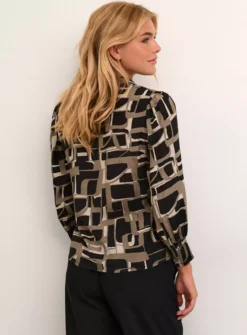 KAFFE Tanya Printed 3/4 Sleeve Shirt Black 10 -GlamMode Store tuc144625907 Black R Z002A