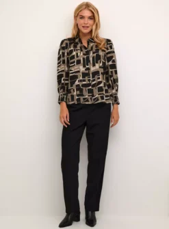 KAFFE Tanya Printed 3/4 Sleeve Shirt Black 10 -GlamMode Store tuc144625907 Black R Z003A