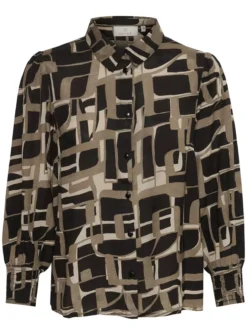 KAFFE Tanya Printed 3/4 Sleeve Shirt Black 10 -GlamMode Store tuc144625907 Black R Z004A